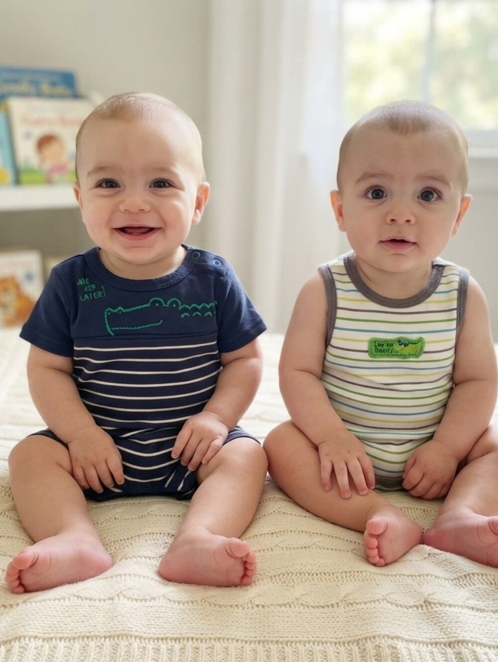 Carter's 9M Striped Kids One Pieces Set - Blue and Green